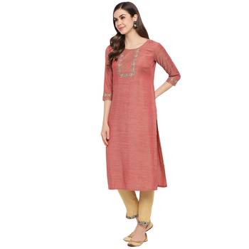 Peach embroidered rayon party-wear-kurtis 3