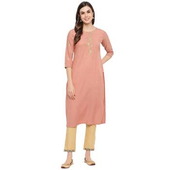 Light-orange embroidered rayon party-wear-kurtis 1