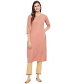 Light-orange embroidered rayon party-wear-kurtis