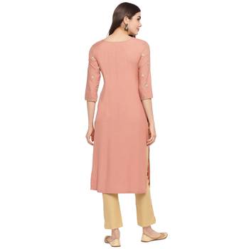 Light-orange embroidered rayon party-wear-kurtis 2