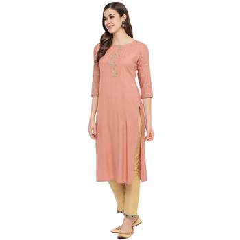 Light-orange embroidered rayon party-wear-kurtis 3