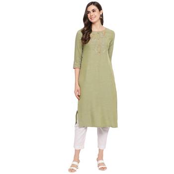 Olive embroidered rayon party-wear-kurtis 1