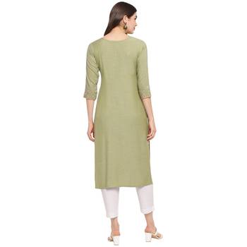 Olive embroidered rayon party-wear-kurtis 2