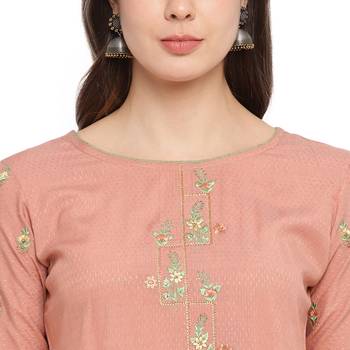 Light-orange embroidered rayon party-wear-kurtis 5