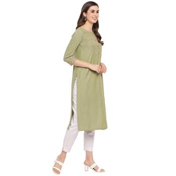 Olive embroidered rayon party-wear-kurtis 4