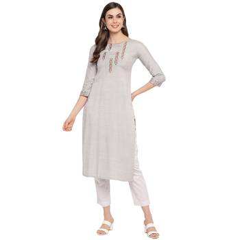Slate-grey embroidered rayon party-wear-kurtis 1