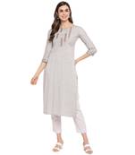 Slate-grey embroidered rayon party-wear-kurtis