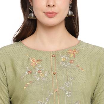 Olive embroidered rayon party-wear-kurtis 5