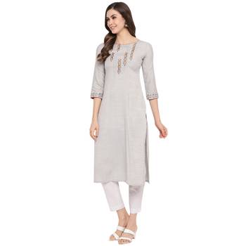 Slate-grey embroidered rayon party-wear-kurtis 3