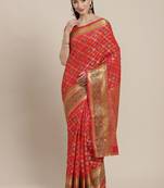 Red woven banarasi silk saree with blouse