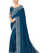 Dark blue
 embroidered silk blend saree with blouse