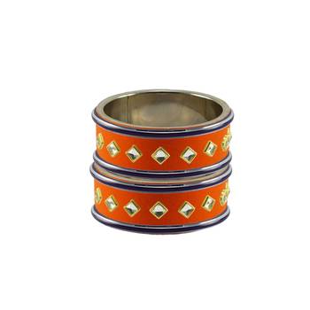 Orange Stone Stud Brass Bangle 2