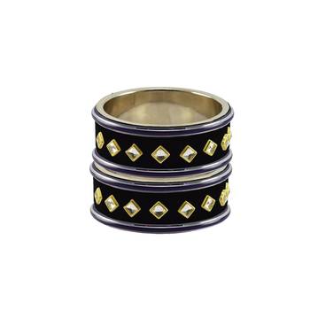 Black Stone Stud Brass Bangle 2