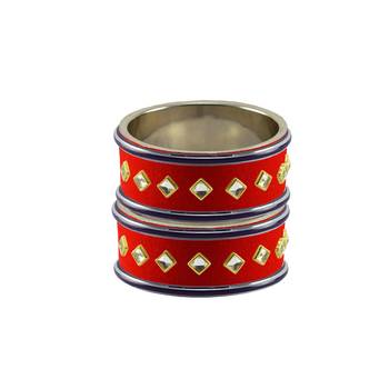 Red Stone Stud Brass Bangle 2