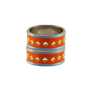 Orange Stone Stud Brass Bangle 2