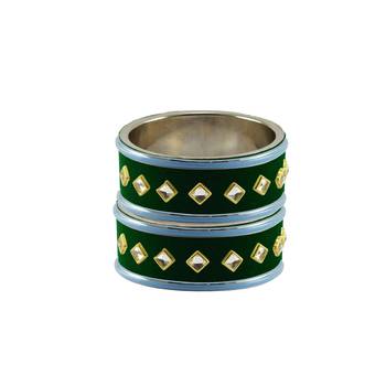 Green Stone Stud Brass Bangle 2