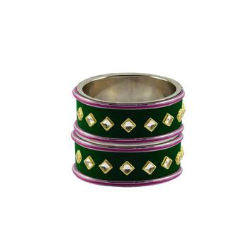 Green Stone Stud Brass Bangle 2