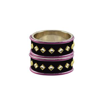 Black Stone Stud Brass Bangle 2