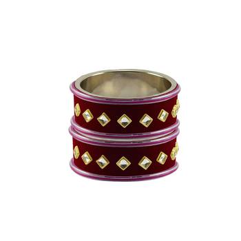 Maroon Stone Stud Brass Bangle 2