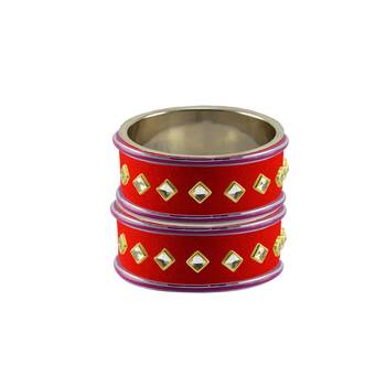 Red Stone Stud Brass Bangle 2