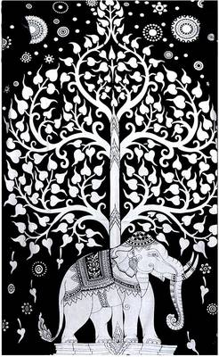 Tapestry Balck & White Color with Elephant Tree Print Wall Hanging (84 x 90 Inch) 2