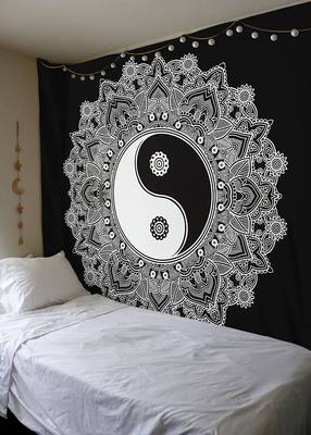 Tapestry Balck & White Color with Yin Yang Print Wall Hanging (84 x 90 Inch) 1