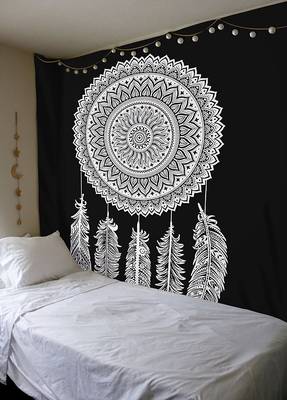 Tapestry Balck & White Color with Leaf Rangoli Print Wall Hanging (84 x 90 Inch) 1