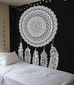 Tapestry Balck & White Color with Leaf Rangoli Print Wall Hanging (84 x 90 Inch)