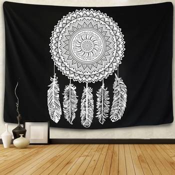 Tapestry Balck & White Color with Leaf Rangoli Print Wall Hanging (84 x 90 Inch) 2