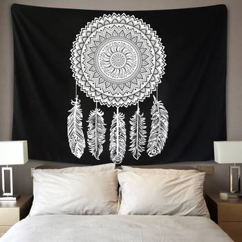 Tapestry Balck & White Color with Leaf Rangoli Print Wall Hanging (84 x 90 Inch) 3