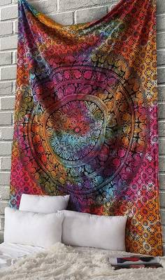 Tapestry Tie Dye Round Shape Rangoli Print Wall Hanging  (84 x 90 Inch) 1