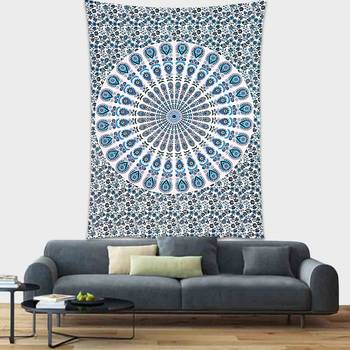 Tapestry Mandala Blue Color Peacock Design Wall Hanging  (84 x 90 Inch) 1