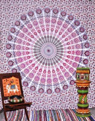 Tapestry Mandala Pink Color Peacock Design Wall Hanging  (84 x 90 Inch) 1