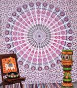 Tapestry Mandala Pink Color Peacock Design Wall Hanging  (84 x 90 Inch)