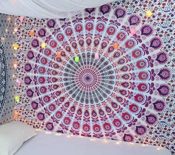 Tapestry Mandala Pink Color Peacock Design Wall Hanging  (84 x 90 Inch) 2