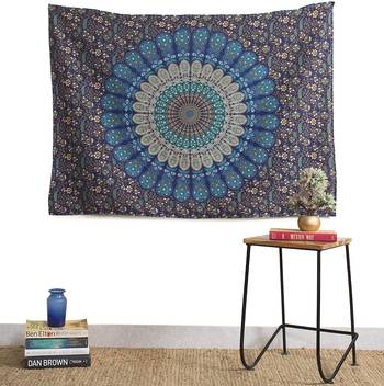 Tapestry Mandala Peacock Design With Blue Color Wall Hanging  (84 x 90 Inch) 2