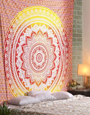 Tapestry Round Shape Pink Color Rangoli Print Wall Hanging (84 x 90 Inch) 1