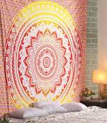 Tapestry Round Shape Pink Color Rangoli Print Wall Hanging (84 x 90 Inch)