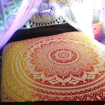 Tapestry Round Shape Pink Color Rangoli Print Wall Hanging (84 x 90 Inch) 2