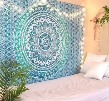 Tapestry Round Shape Green Color Rangoli Print Wall Hanging (84 x 90 Inch) 1
