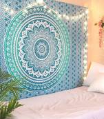 Tapestry Round Shape Green Color Rangoli Print Wall Hanging (84 x 90 Inch)