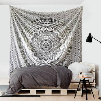 Tapestry Round Shape Gray & White Color Rangoli Print Wall Hanging (84 x 90 Inch) 1