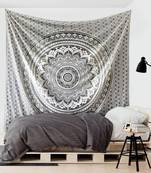 Tapestry Round Shape Gray & White Color Rangoli Print Wall Hanging (84 x 90 Inch)