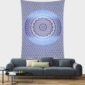 Tapestry Round Shape Blue Color Rangoli Print Wall Hanging (84 x 90 Inch) 2