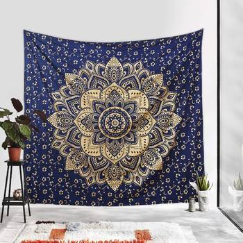 Tapestry Blue Color Golden Rangoli Print Wall Hanging (84 x 90 Inch) 2