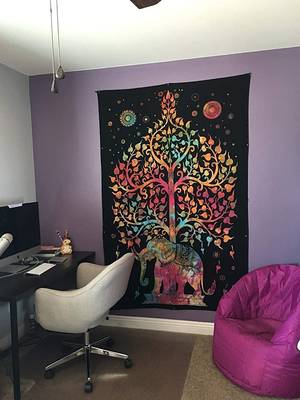Tapestry Tie Dye Balck with Multi Color Elephant Tree Print Wall Hanging (84 x 90 Inch) 2