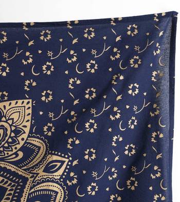 Tapestry Blue Color Golden Rangoli Print Wall Hanging (84 x 90 Inch) 3