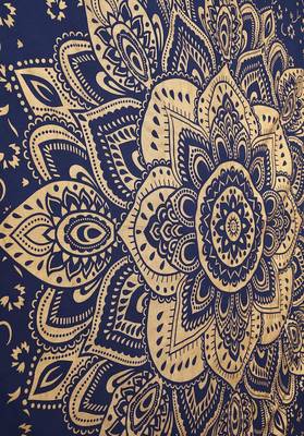 Tapestry Blue Color Golden Rangoli Print Wall Hanging (84 x 90 Inch) 4