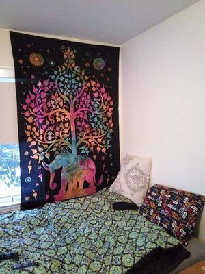 Tapestry Tie Dye Balck with Multi Color Elephant Tree Print Wall Hanging (84 x 90 Inch) 4