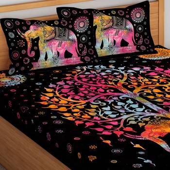 Tapestry Tie Dye Balck with Multi Color Elephant Tree Print Wall Hanging (84 x 90 Inch) 5